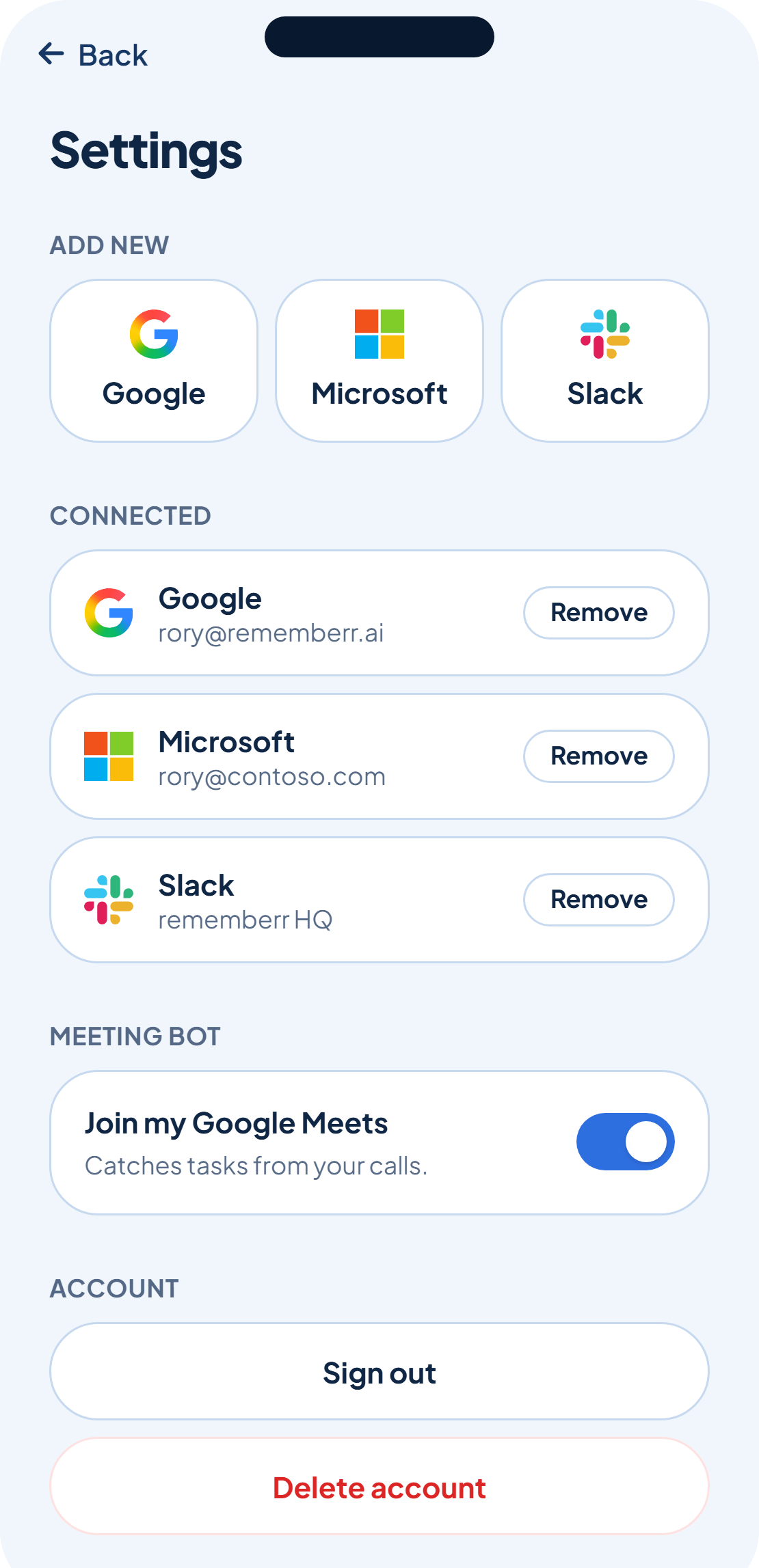 The settings screen