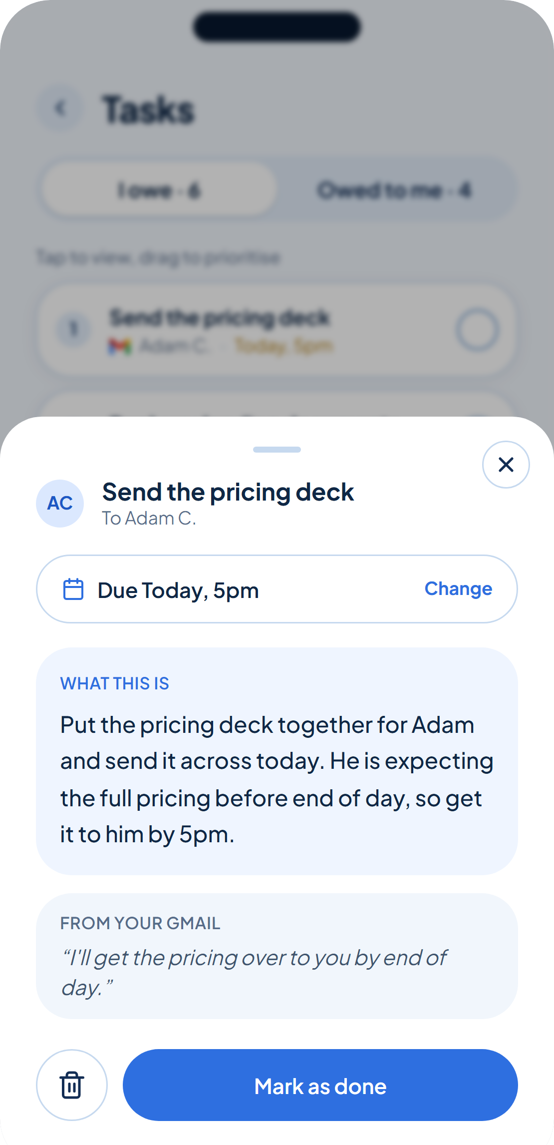 A task detail view